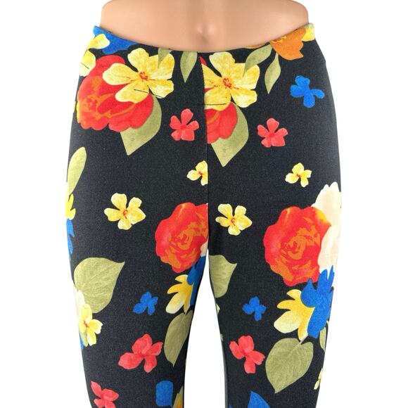 Danielle Bernstein Black Multicolor Floral Flared Leg Trousers Leggings Pants 4 - Picture 4 of 6